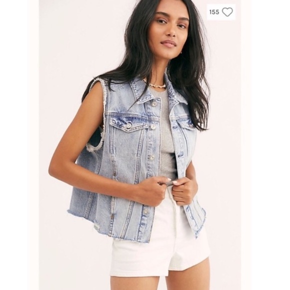 Free People Jackets & Blazers - Free People Zoe Light Denim Distressed Denim Vest
